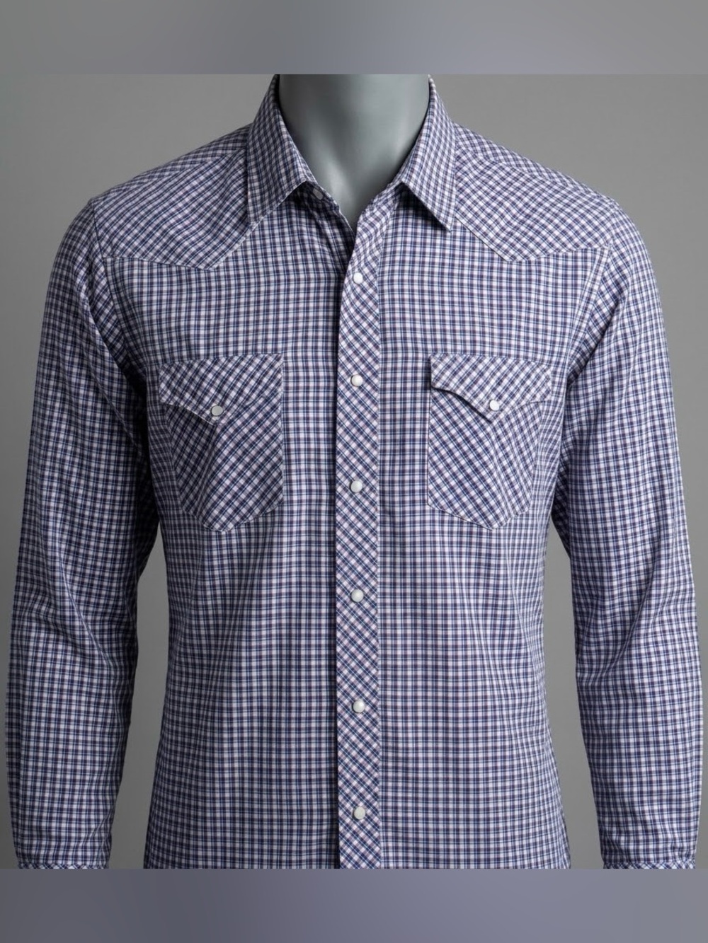 Vintage Golden Horse Western Shirt Men XL Plaid Pearl Snap Long Sleeve Blue Red